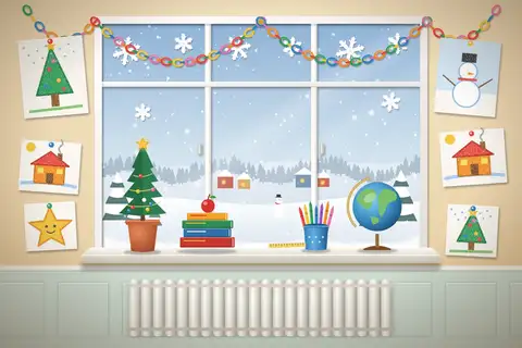 Klassenzimmerfenster im Schnee
