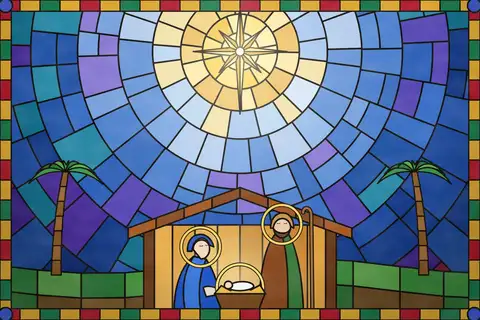 Krippe als Kirchenfenster
